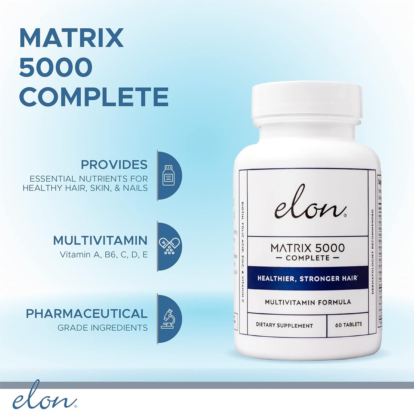 Elon Matrix 5000 Multivitamin - Biotin Supplement for Healthy Skin, Hair & Nails | 60-Day Supply