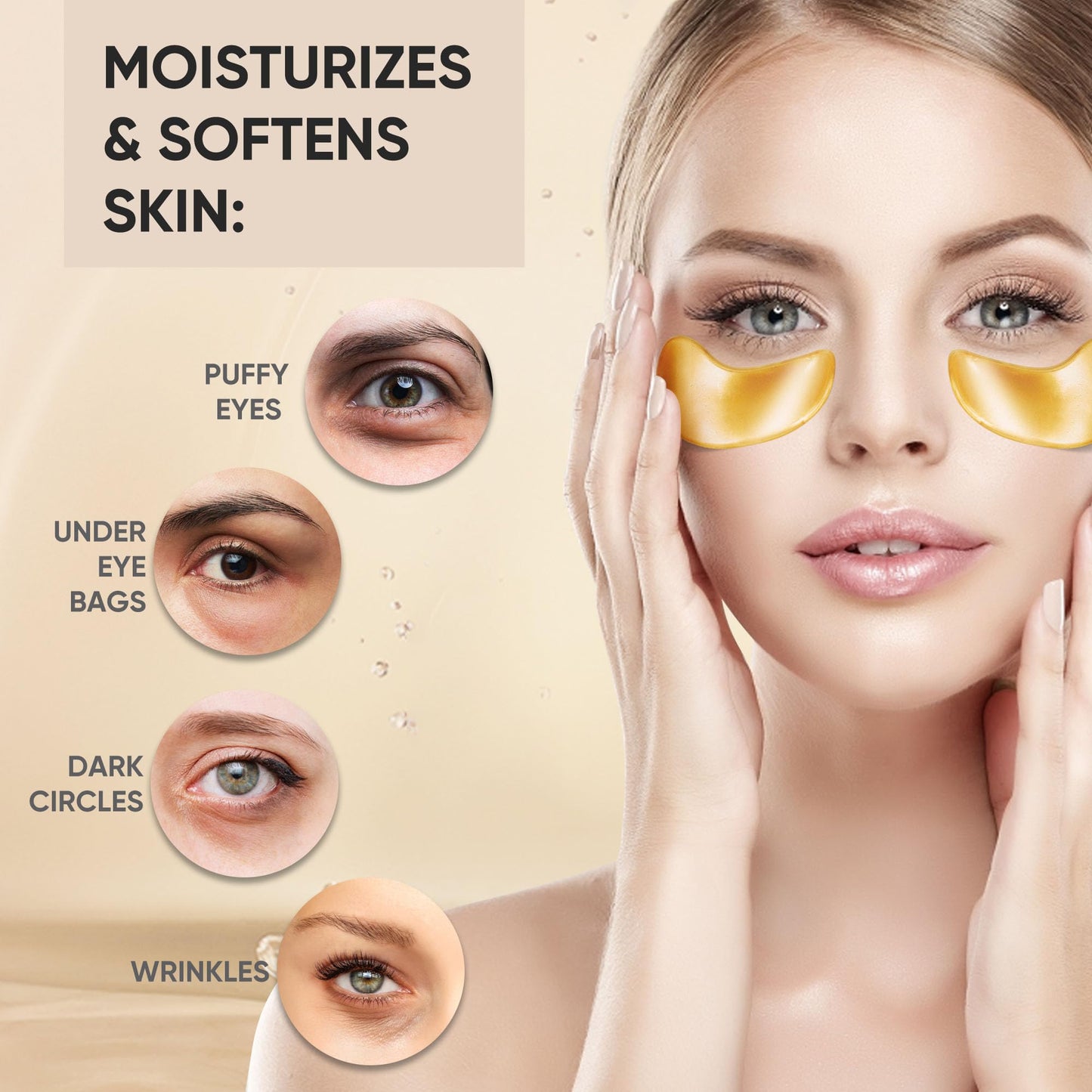 Bukamkom 200Pcs/100 Pair Under Eye Patches Gold for Dark Circles, Puffy Eyes, and Wrinkles, 24K Gold Eye Mask for Face, Eye Cream for Men and Women