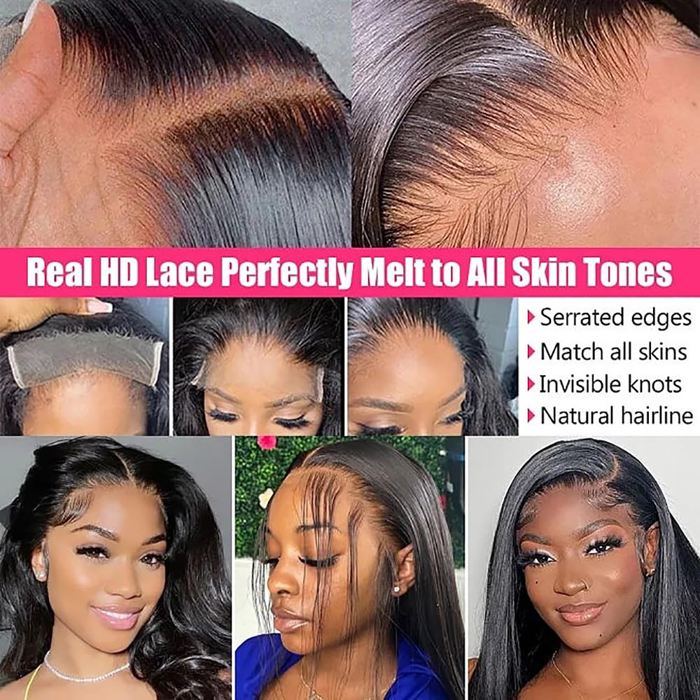 4X4 Straight HD Lace Closure Human Hair Extensions 12A Brazilian Virgin Remy 100% Unprocessed Human Hair Frontal Free Part Closure Only Pre Plucked With Baby Hair Natural Black 18 Inch