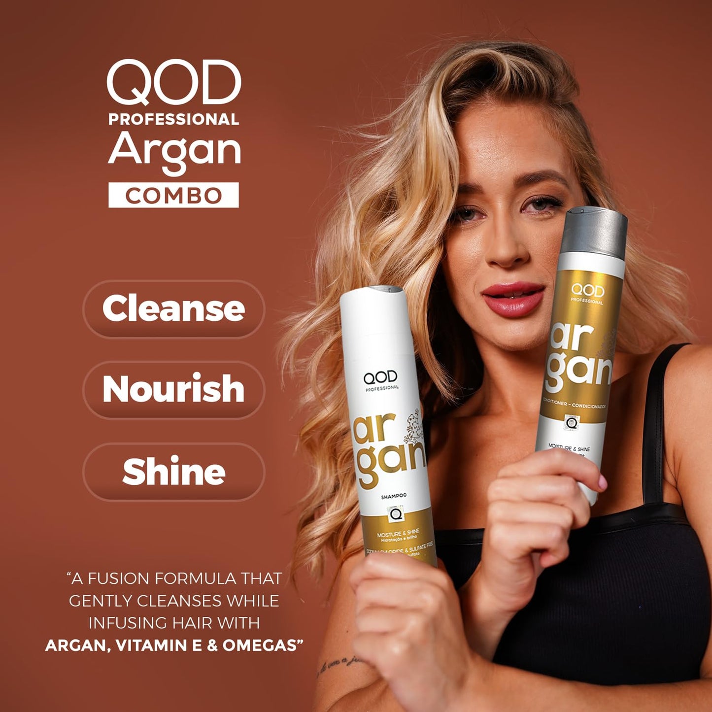 QoD PRO Argan Shampoo and Conditioner Set | For Dry, Damaged, Frizzy and Dull Hair | Promotes Shine and Softness | 300ML - 10fl oz each