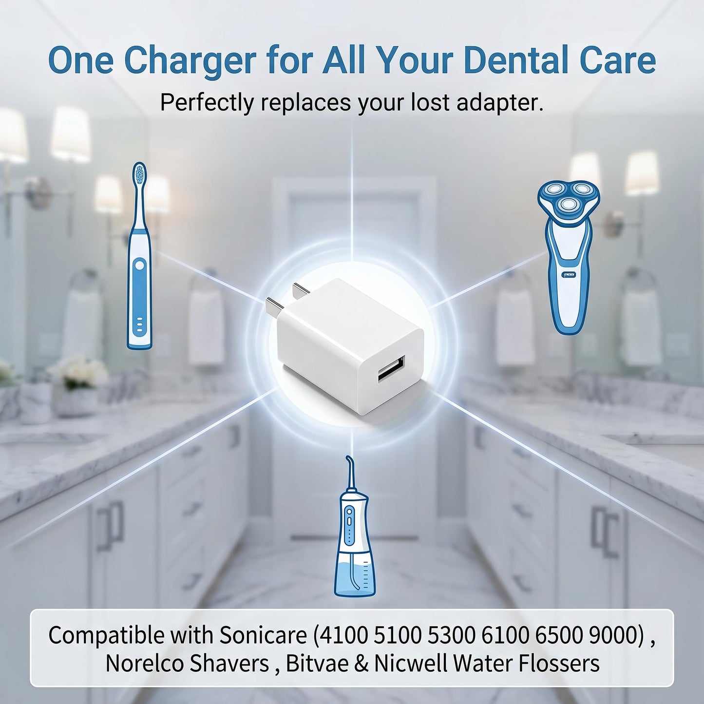Sonicare 4100 Charger Toothbrush USB Power Adapter Compatible for Philips Sonicare 4100 3100, 2100, 1100, Bitvae, 7AM2M Electric Toothbrush Charger Adapter