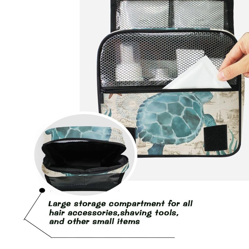 Hanging Travel Toiletry Bag Kit Makeup Case Cosmetics Organizer for Men Women (Sea Lives Turtle Coral)