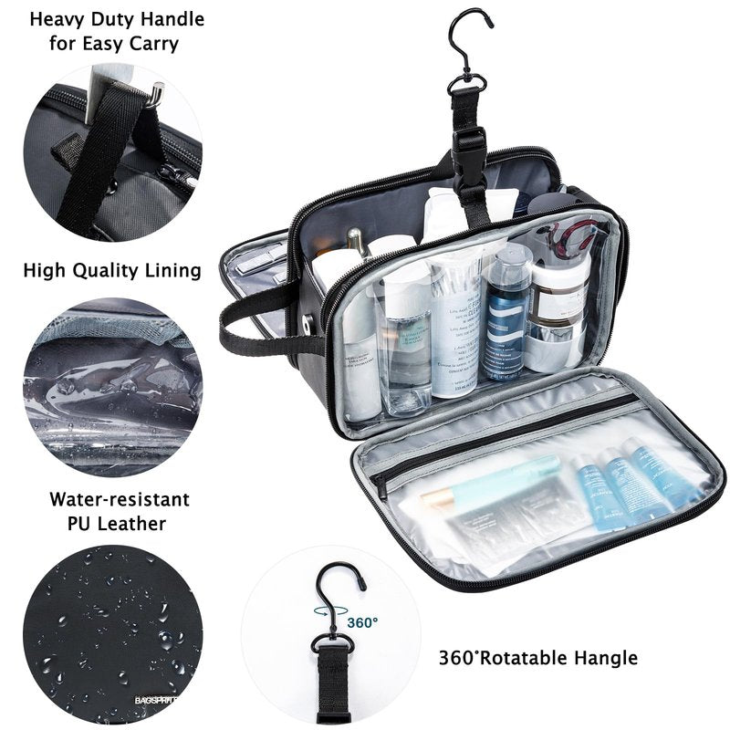 BAGSPRITE Large Toiletry Bag for Men, Women Travel Bag with Hanging Hook, Water-resistant Makeup Cosmetic Bag Shaving Kit Organizer, Bathroom Bag for Traveling