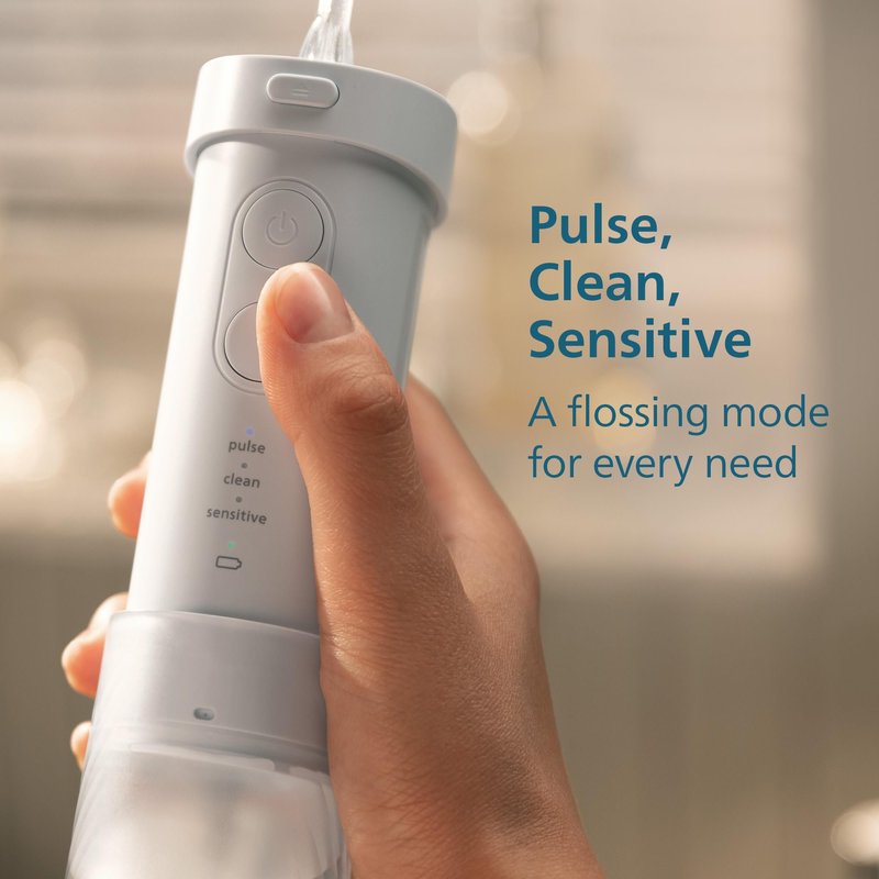Philips Sonicare Compact Flosser 1000, Blue, ProtectiveClean 5300 Rechargeable Electric Toothbrush and 2PK Compact Nozzle Bundle