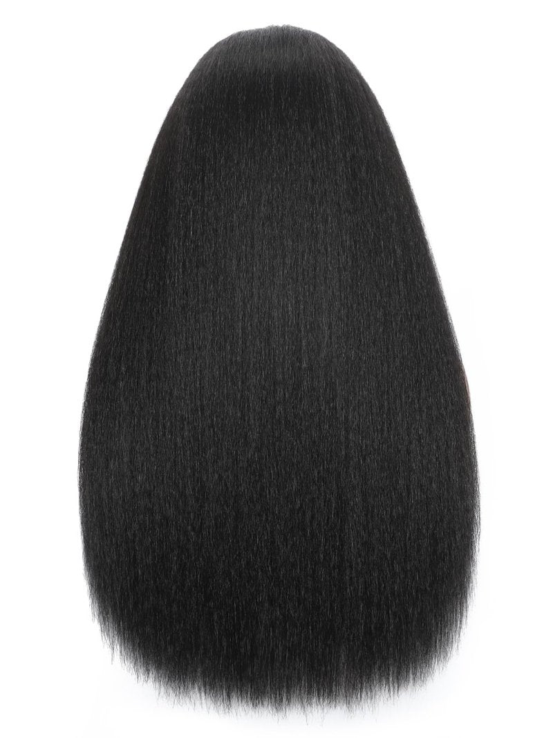 TASHEEMA Glueless Kinkystraight Synthetic Hair 3 in 1 Half Wig for Women 24 inch Black Yaki Kinky Straight for Headband Wig Ponytail