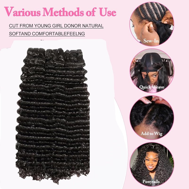 Weydlor Deep Wave Bundles Human Hair 18 Inch Curly Bundle Human Hair 100% Unprocessed Brazilian Virgin Hair Single Bundles for Women Wet and Wavy Hair Bundle Weave Extensions Natural Black