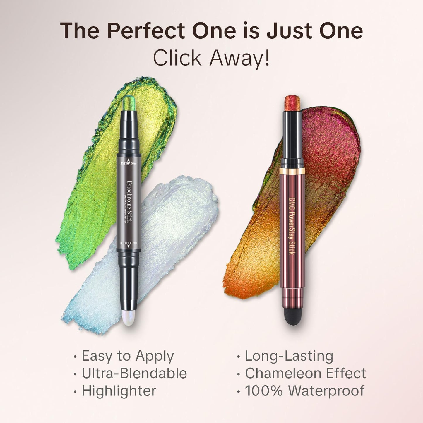 Multichrome 2-in-1 Cream Eyeshadow Stick - Waterproof Eye Brightener & Highlighter, Vegan, Smudge-Proof | High Pigment (#904)
