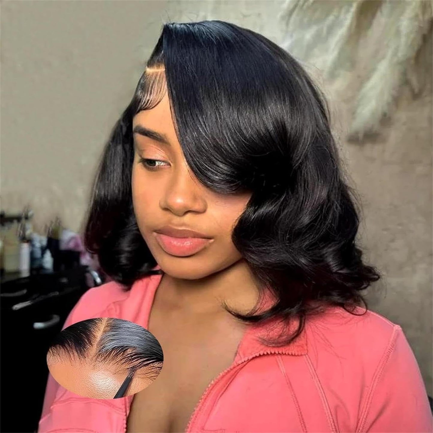 Dunmud Bob Wig Human Hair 4x4 Glueless Lace Front Wigs Human Hair Pre Plucked Short Bob Body Wave Lace Closure Wigs 10 In
