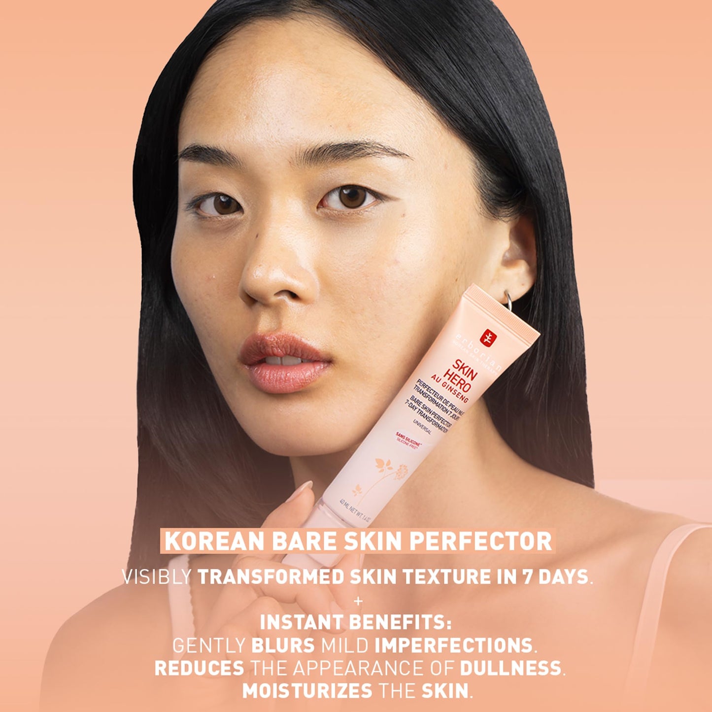 Erborian Skin Hero with White Ginseng, Facial Concealer and Makeup Primer - Non-Tinted Bare Skin Perfecting Face Moisturizer Smooths, Blurs & Illuminates - Silicone Free Korean Skincare