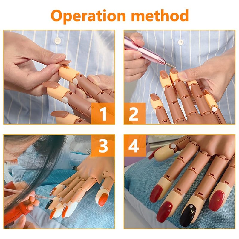 Nail Practice Hand for Acrylic Nails-Flexible Nail Training Hand Kits, Fake Mannequin Hands with False Nail Tips, Nail Files and Clipper for Nail Art Beginner