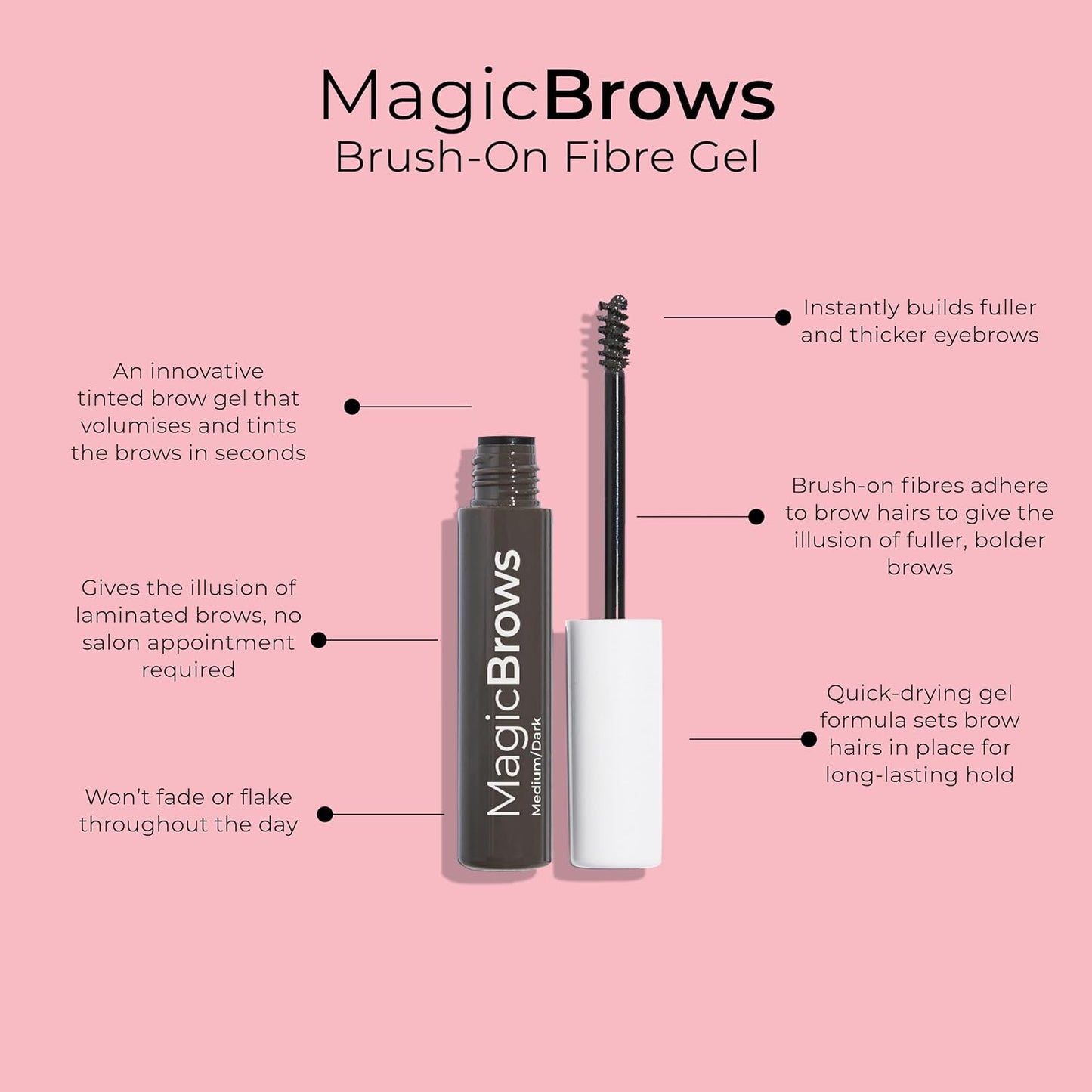 Magic Brows Dark Brown Brow Gel | 3-in-1 Tinted Volumizing Eyebrow Gel with Spoolie Brush for Natural Finish