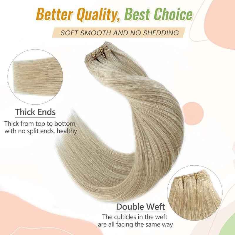 Blonde Sew-In Hair Wefts | 16-Inch Double Weft Human Hair Extensions - Thick & Full Platinum Color