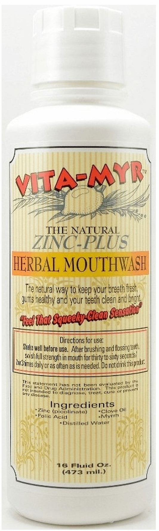VITA-MYR Value Package 1 – 1 Tube Original 4 Oz Zinc+ Natural Toothpaste & 1-16 Oz Natural Mouthwash. Gluten Free. Vegan, No SLS, No Sugar, Fluoride, Alcohol or Saccharin.