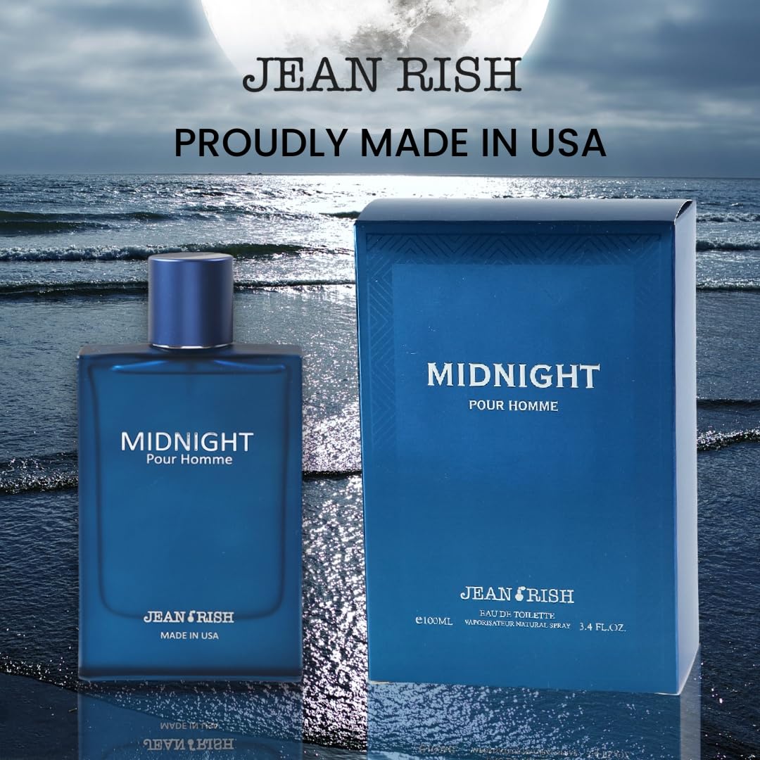 Jean Rish Midnight Pour Homme Perfume - Long-Lasting Men's Eau De Toilette | Bergamot, Lavender, Patchouli, Amber, Musk - 100ml / 3.4 oz