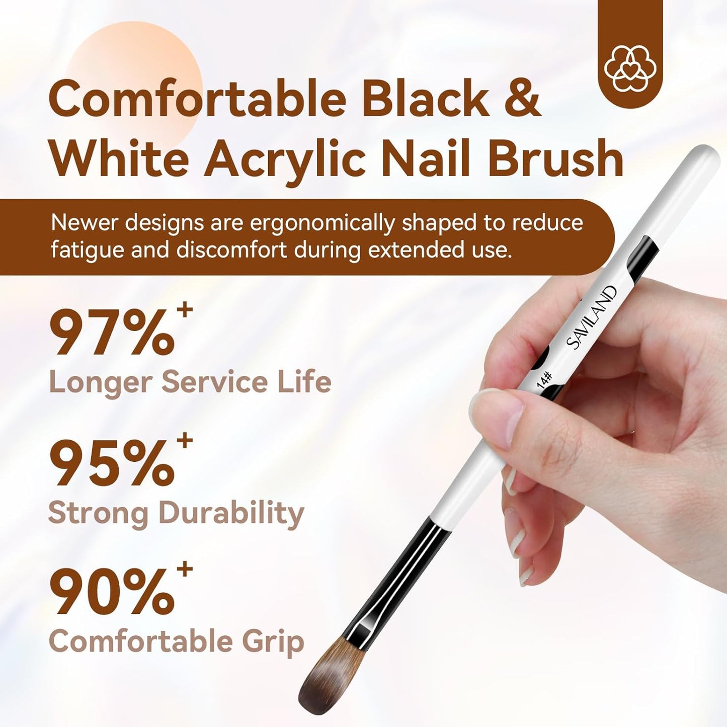 Saviland 3pcs Acrylic Nail Brush Set, Size 8/10/14 Kolinsky Acrylic Nail Brushes for Acrylics Application, Acrylics Powder Nails Art Extension with Black & White Handle for Beginner & Professional