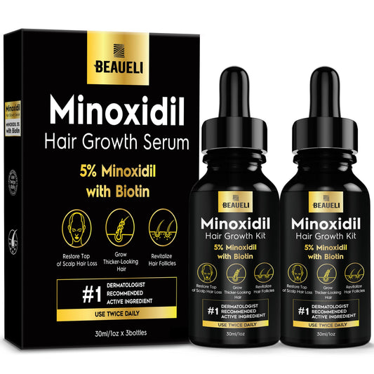 5% Minoxidil Hair Growth for Men and Women: Extra Strength Minoxidil Beard Regrowth Treatment Serum with Biotin for Thinning Hair Loss to Grow Thicker Fuller 30ml 2 Bottles