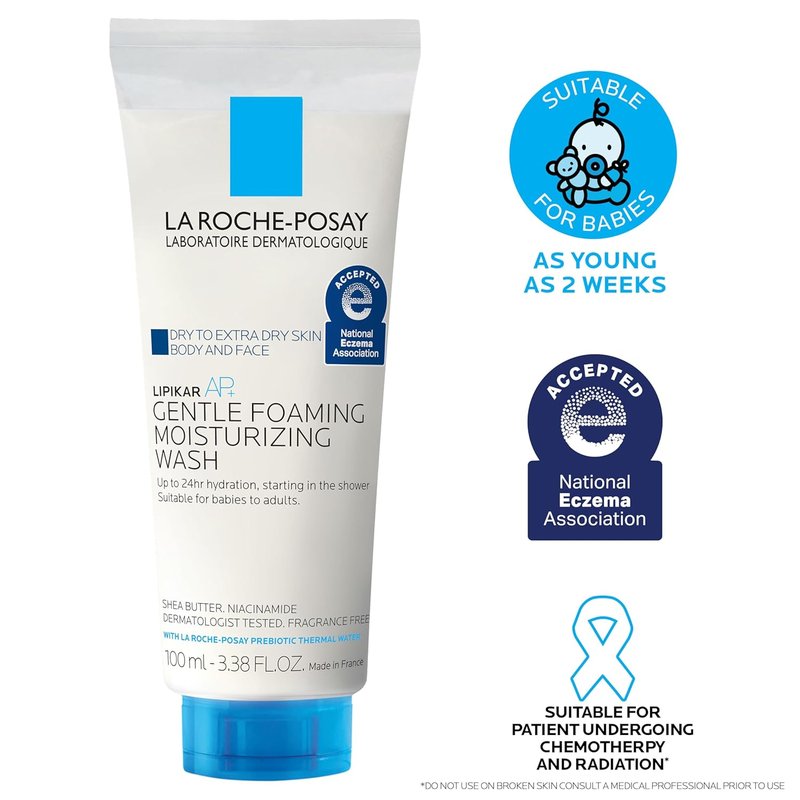 La Roche-Posay Lipikar AP+ Gentle Foaming Body Wash - Moisturizing Formula with Shea Butter & Niacinamide for Dry Skin | Eczema-Friendly