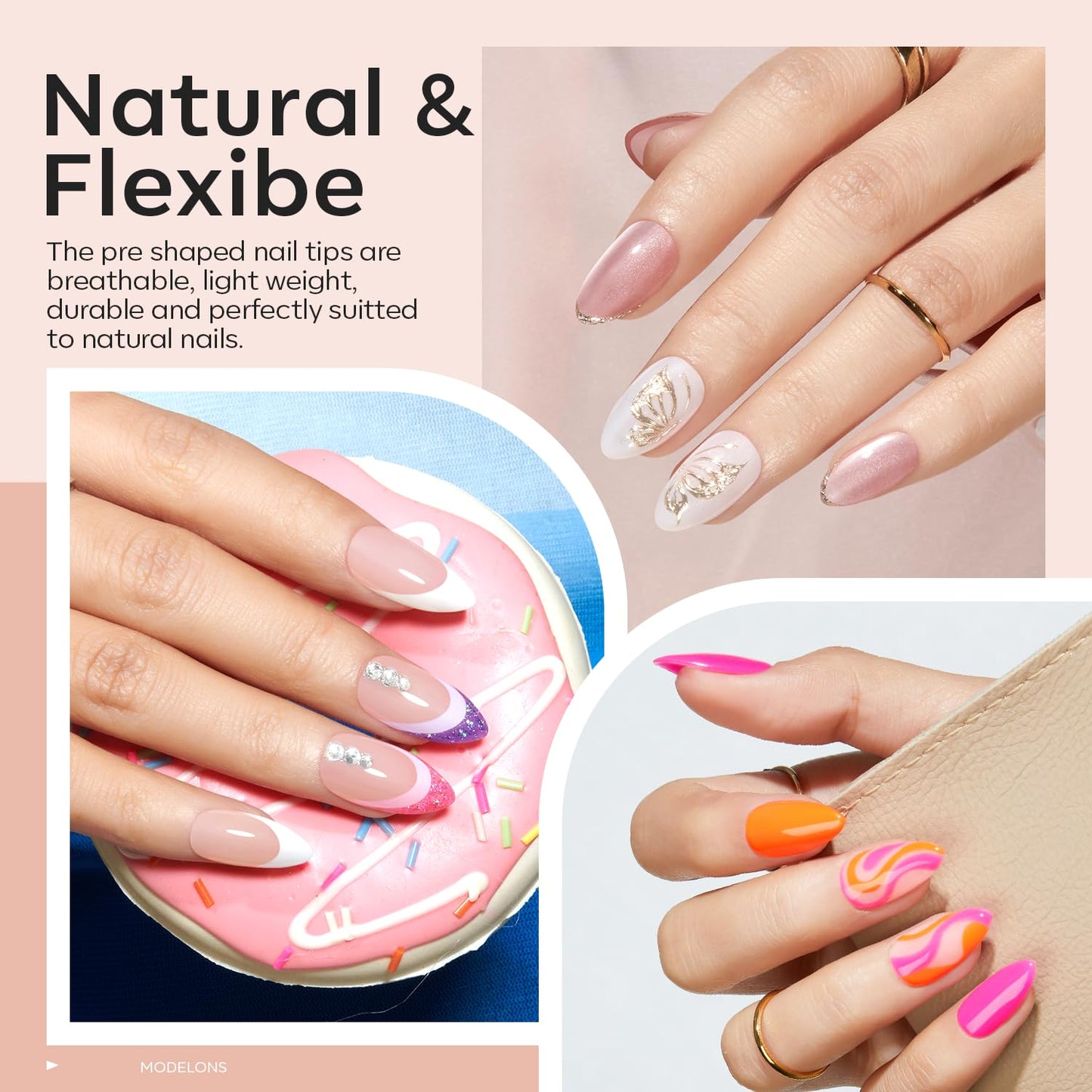 modelones X Nail Gel Kit Short Almond, 9-in-One Nail Glue UV Light