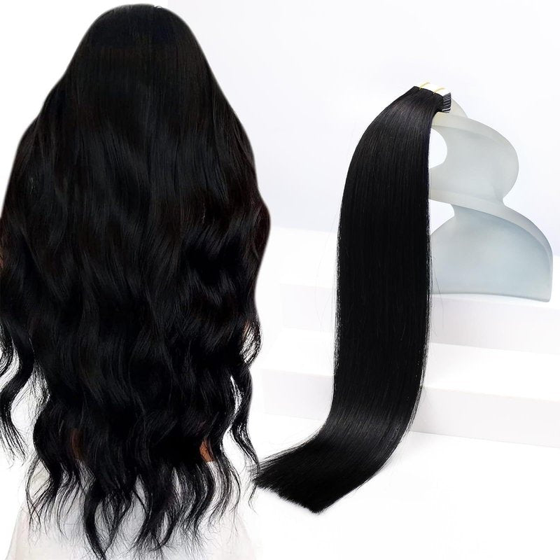 Sunny Hair Tape in Hair Extensions Human Hair 18inch Hair Extensions Real Human Hair Tape in Extensions Jet Black Tape in Extensions for Women 20Pcs 50g