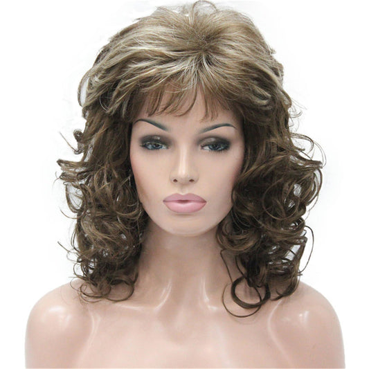 Aimole Women Long Curly Synthetic Wigs Natural Soft Wig (12TT26 Brown Highlighted)