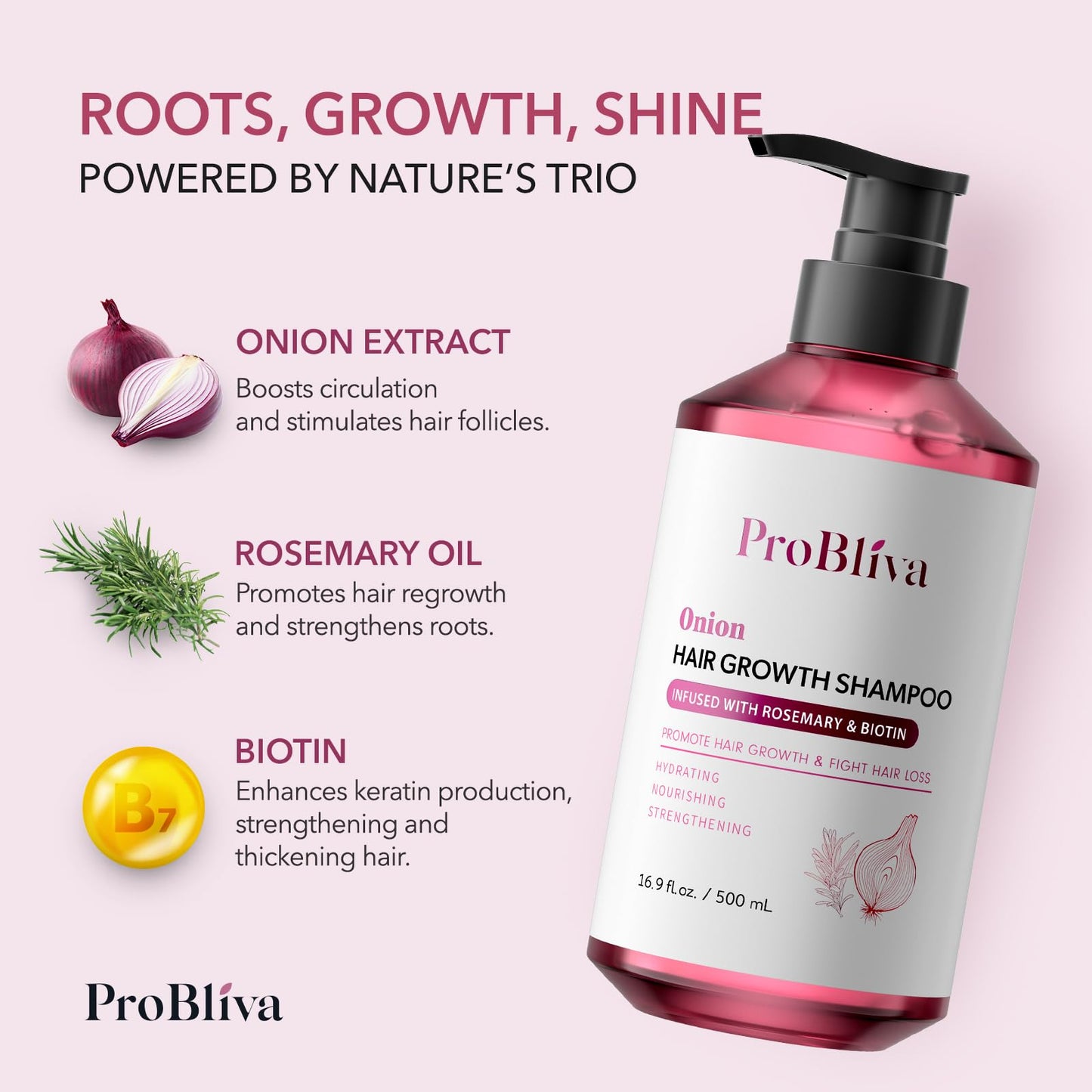 ProBliva Onion Shampoo for Hair Growth: Onion Hydrosol Shampoo with Biotin and Rosemary for Hair Loss and Thinning Hair - Promotes Healthier, Thicker and Stronger Hair for Women and Men