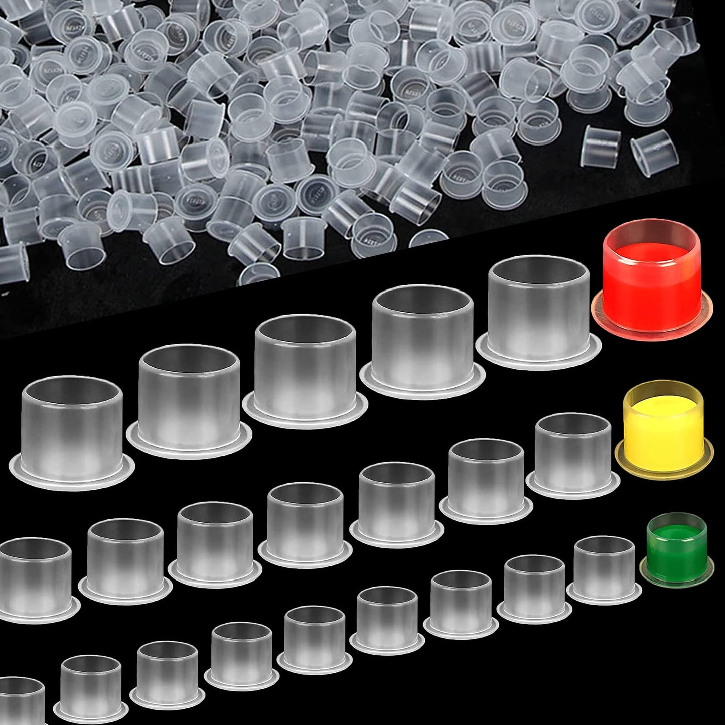 Tattoo Ink Caps - Yuelong 1000Pcs Disposable Microblading Makeup Tattoo Ink Cups With Base, Pigment Ink Caps Sizes 17mm Large for Tattoo Ink Tattoo Kits Tattoo Supplies (17MM-1000PCS)