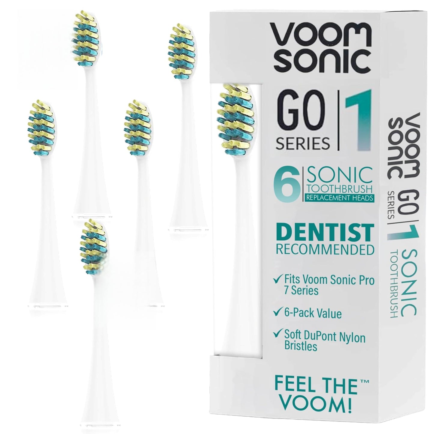 Voom Sonic Pro 7 Series Replacement Brush Heads Advanced Bristle Technology Soft Dupont Nylon Bristles Oral Care - White - 6 Count (Pack of 1)