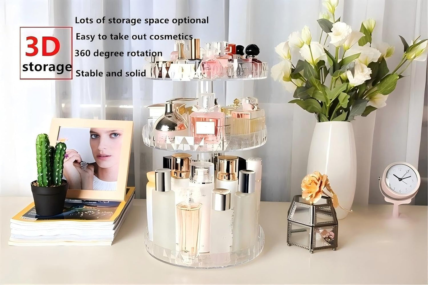 Diamond Pattern Perfume Organizer - 360° Rotating Acrylic Cosmetic Storage Box | Desktop Skincare Dresser