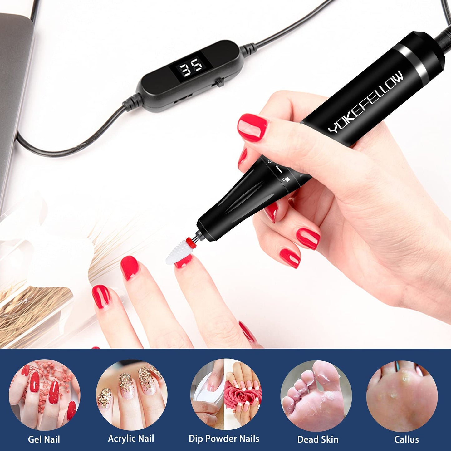 YOKE FELLOW Professional Nail Drill - 35000RPM Nail Drills for Acrylic Nails Professional Nail Drills Machine for Acrylic Removal Polishing Tools Kit for Salon Home Use