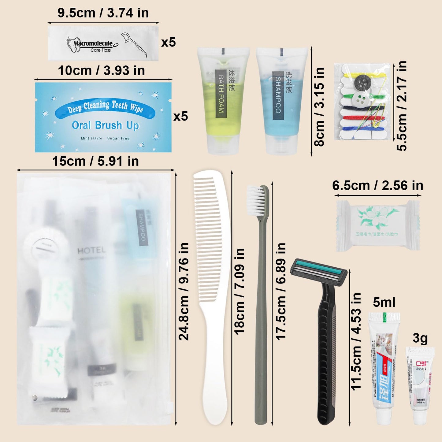 Hygiene Kit Bulk, The Convenience Kit Bulk is Fully Equipped and Clean and Hygienic, Individually Packed, Convenience Kits Suitable for Hotel, Home, Camping, Travel (10 Sets)