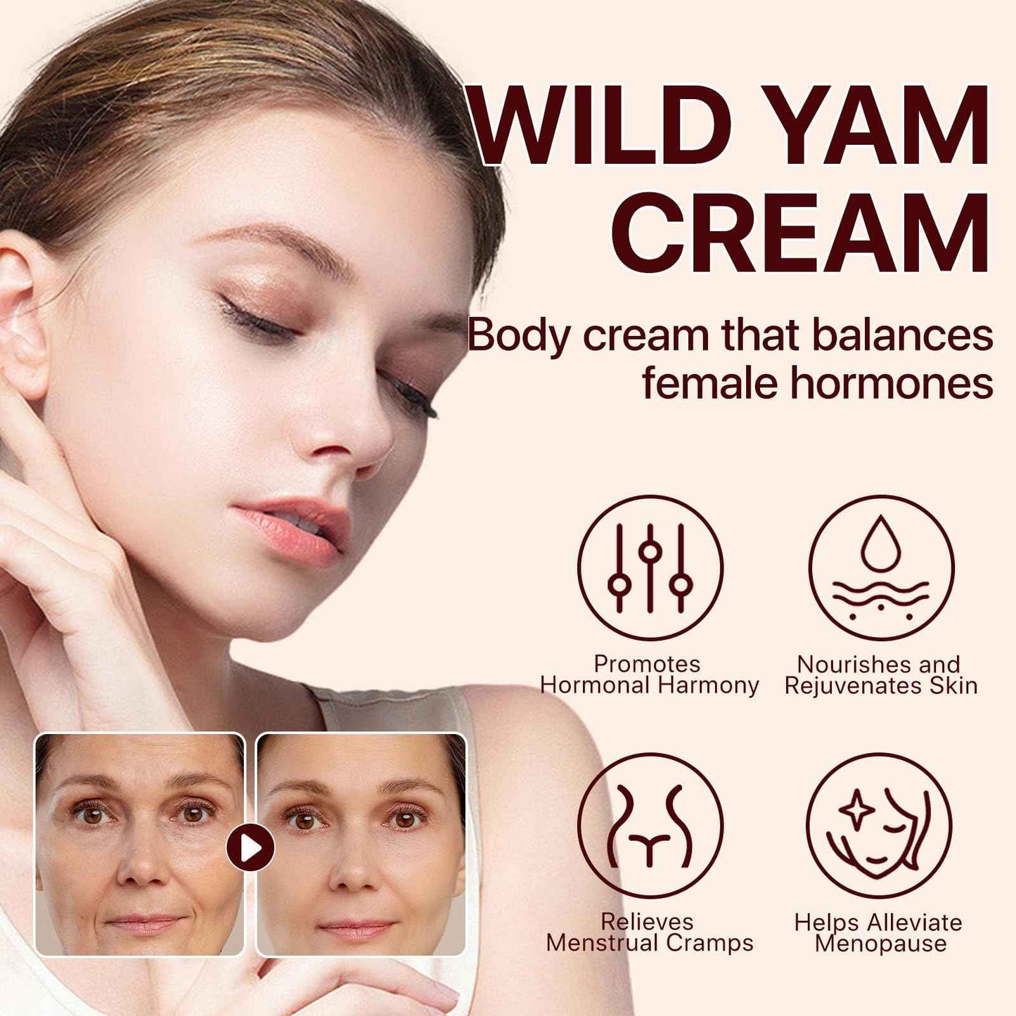 Enriched Wild Yam Cream, Korean Moisturizer Face Cream Anti Aging, Organic Wild Yam Root Cream for Hormone Balance, Estrogen Cream for Women Menopause Face Dryness Relief (2PCS)