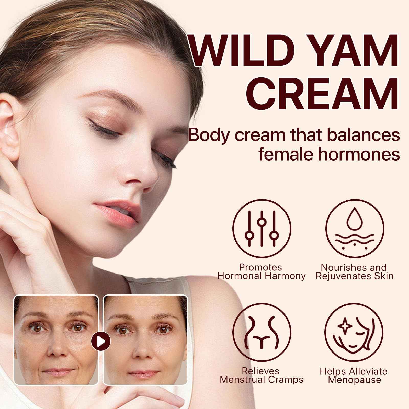 Enriched Wild Yam Cream, Korean Moisturizer Face Cream Anti Aging, Organic Wild Yam Root Cream for Hormone Balance, Estrogen Cream for Women Menopause Face Dryness Relief (2PCS)