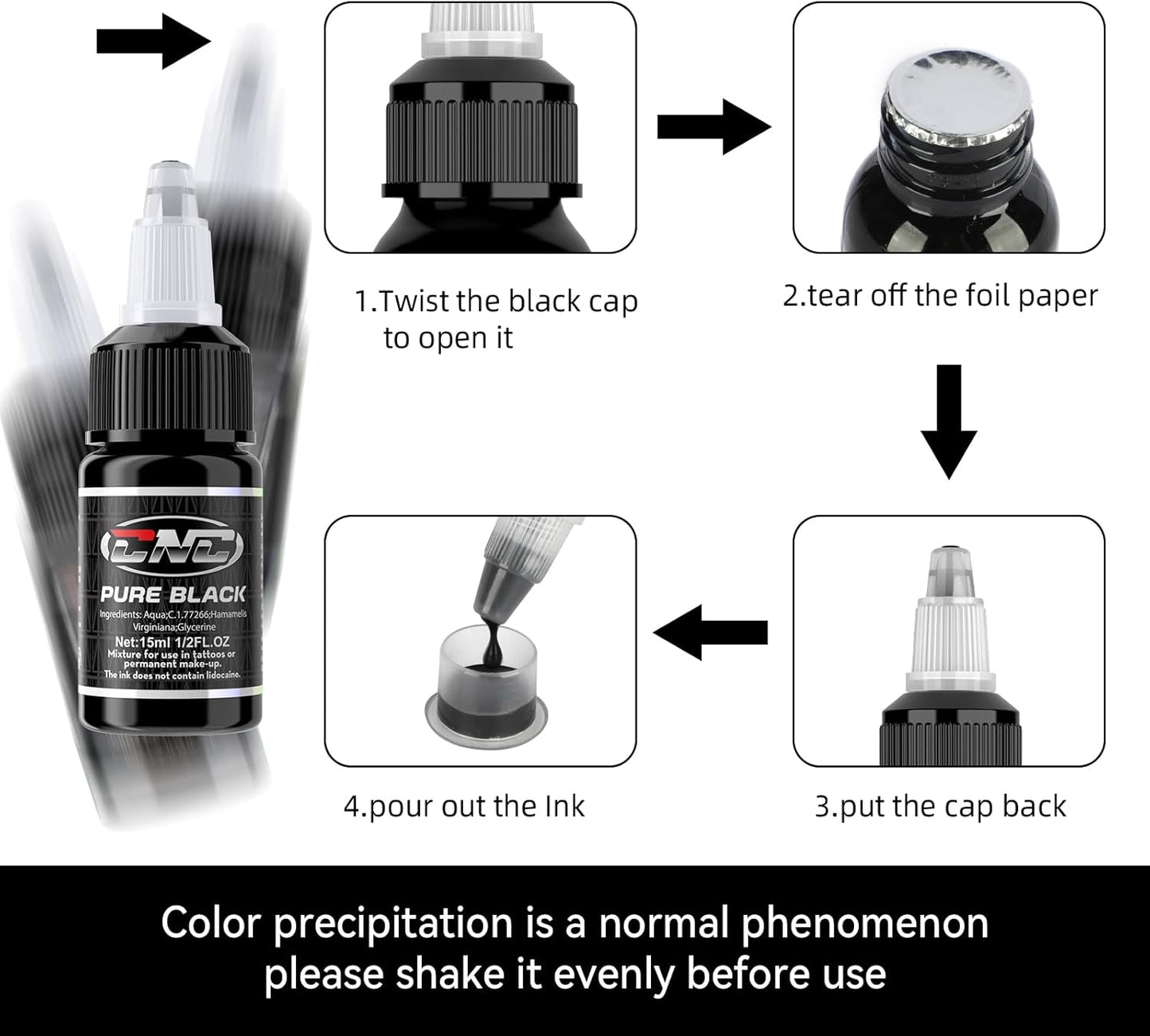 CNC Tattoo Ink Set - 16 Color Pigment Kit for Lining & Shading | 1/2oz (15ml) Bottles