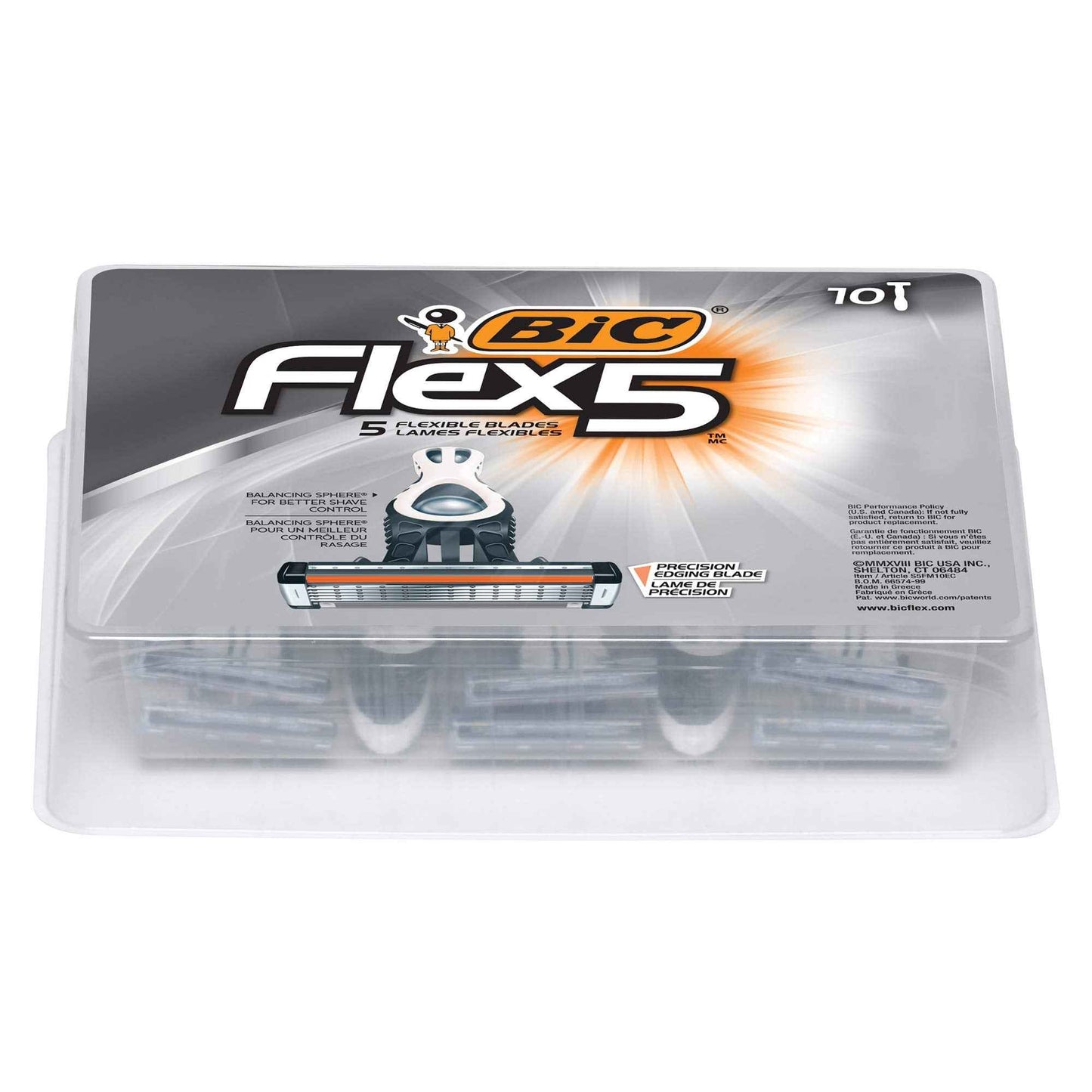 BIC Flex 5 Men's Disposable with 5 Blade Razors, Razors for Men With Pivoting Head and Anti-Slip Grip, 10-Pack