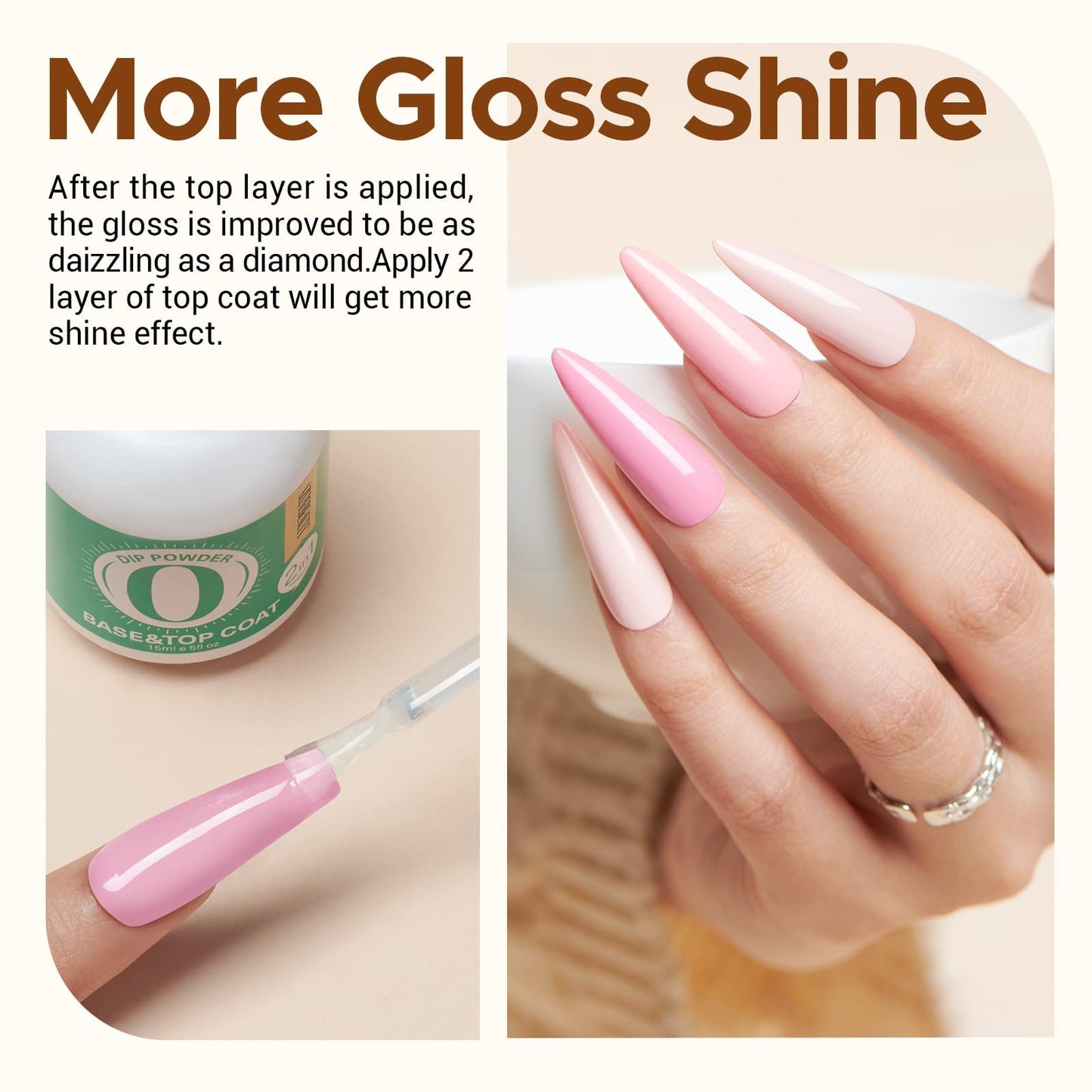 AzureBeauty 2 Combined into1 Dip Powder Base & Top Coat with Activator, 0.5oz/Bottle, Fast Drying, No Lamp Needed, for Nail Kit