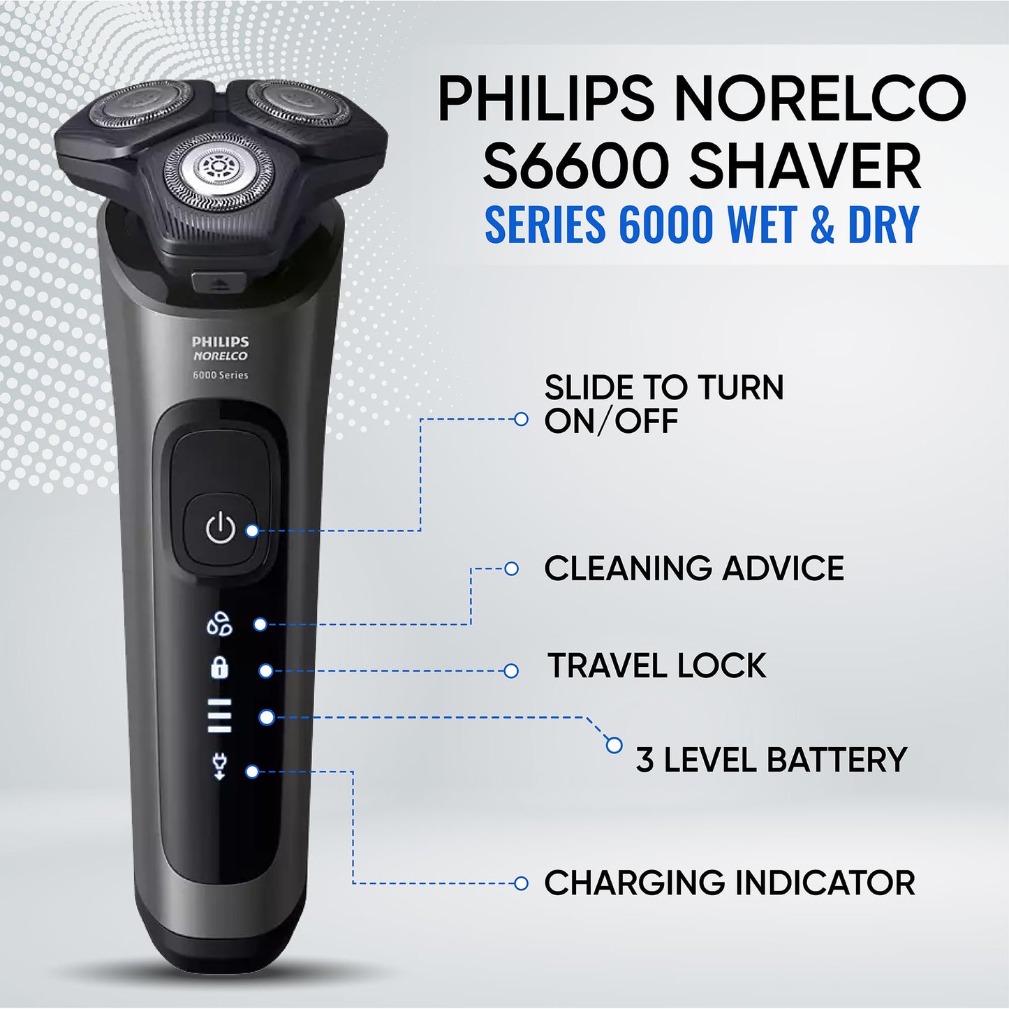 Philips Electric Shavers for Men, Rechargeable Wet/Dry Electric Shaver with SenseIQ Technology, Cordless Electric Razors for Men with Pop-up Trimmer, Travel Case
