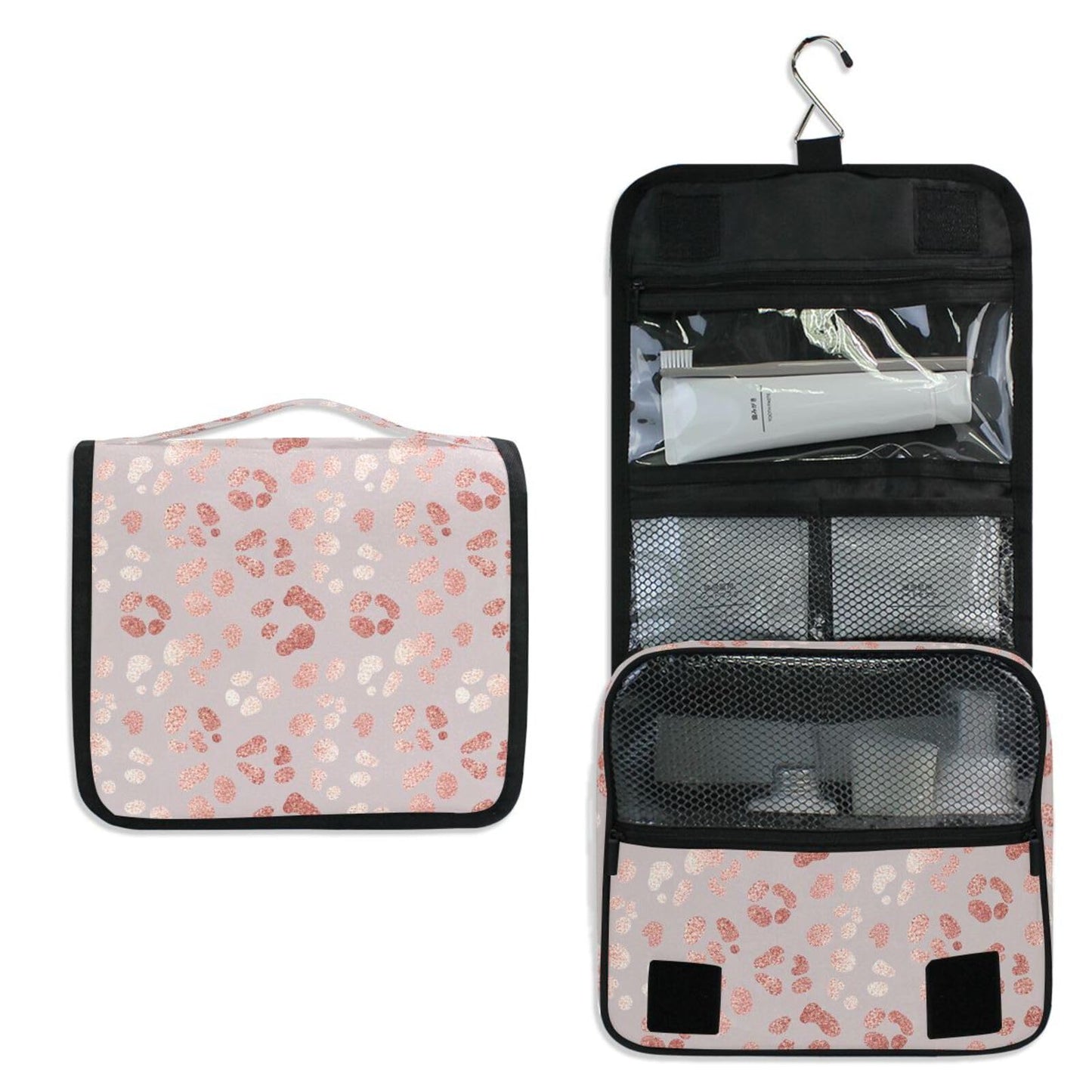 MNSRUU Hanging Toiletry Bag Rose Gold Leopard Print Makeup Bag Portable Travel bag for Toiletries Organizer Bags for Women Men, Travel-Essentials Bag