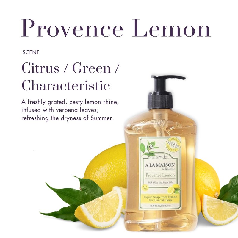 A LA MAISON Provence Lemon Liquid Hand Soap - Triple French Milled Natural Moisturizing Soap (16.9 oz Bottle)