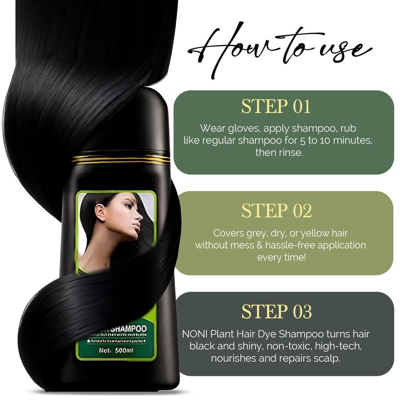 ABBASI & CO NONI Black Hair Dye Shampoo – Instant Color with 100% Gray Coverage for Men & Women – Natural Herbal Formula – Easy To Use – Champú para Cana (500ml)