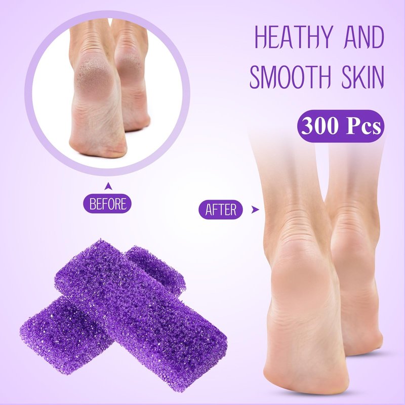 Batiyeer 300 Pcs Pumice Stone Bulk for Feet Scrubber Dead Skin Disposable Foot Pumice Foot Shower Scrubber for Heel Cuticle Callus Remover Bath Spa(Purple)