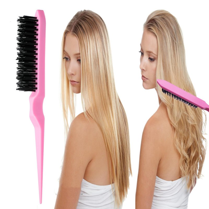 ZVOREI 8Pcs Hair Brushes Set with 4Pcs Topsy Hair Tail Tools 1Pcs Bristle Teasing Hair Brush 1Pcs Edge Control Brush 2Pcs Metal Pin Rat Tail Combs for Woman Girl hair Styling,Edge&Back Brushing,Pink