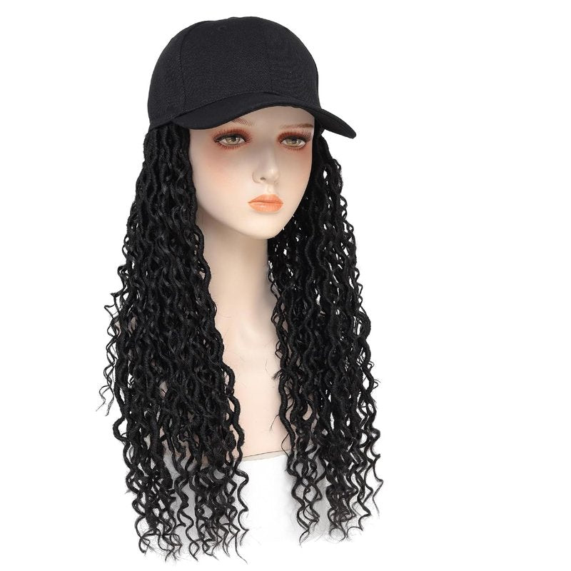 Goddess Faux Locs Wig - Curly Ends Synthetic Crochet Braids | 18-Inch Black Cap