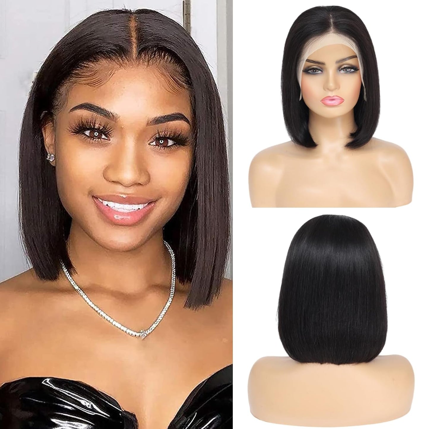 Short Bob Wig - 13x4 Frontal Human Hair Wigs for Black Women | 180% Density, Pre-Plucked, 10 Inch