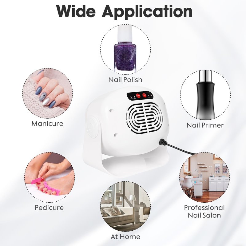 Rotatable Air Nail Dryer, 600W Warm & Cool Wind Blower Dryer for Regular Nail Polish, Multifunctional Nail Polish Fan Blow Dryer for Both Hands and Feet, Home and Salon Use No Harmful (White)