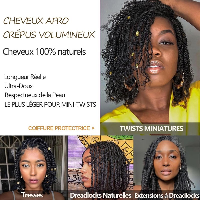 Afro Kinkys Bulk Human Hair, 14 inch 50 Gram 4c Curly Hair for Permanent Sister Locs/Mini Twists/Braids Can Dye and Bleach (Natural Black, 14 Inch)