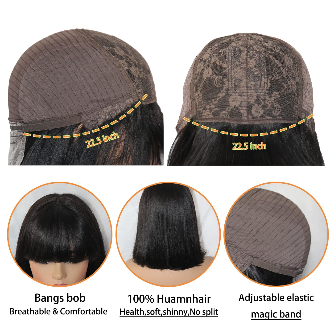 Savasana Bob Wigs for Black Women Human Hair Straight Brown Bang Wigs Glueless 10 Inch