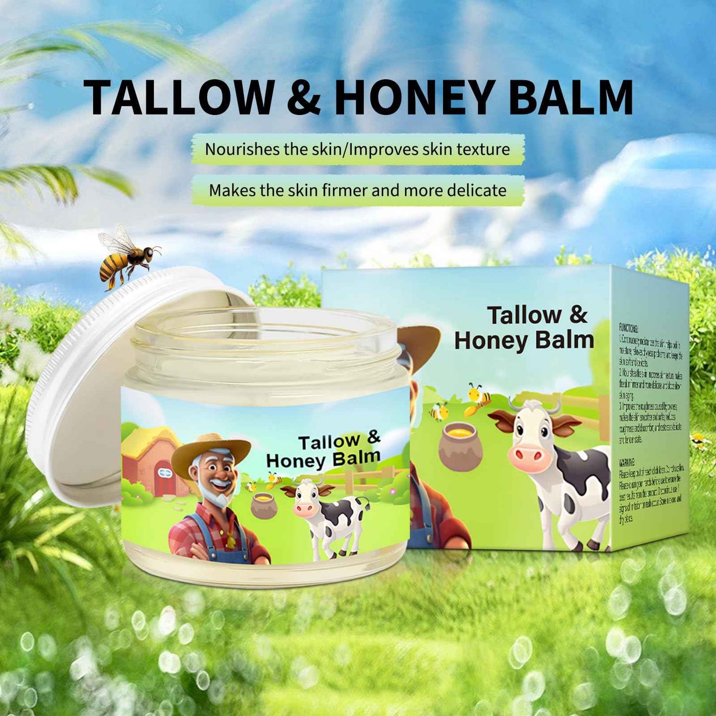 Abtiuey Tallow & Honey Balm, Based Supplies Handmade Beef Tallow Face Moisturizer for Skin, All-Natural with Grass-Fed Beef Tallow & Raw Wild Honey