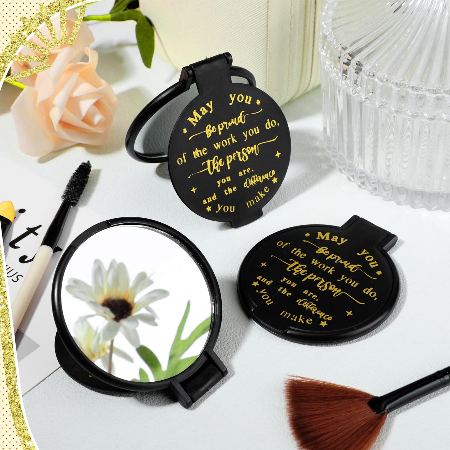 Weysat 48 Pcs Inspirational Small Compact Mirrors Bulk Gifts, Be Proud Gifts for Women Office Employee Coworker Staff, Bulk Pocket Makeup Hand Mirrors for Purse for Galentines Valentines Party Favors