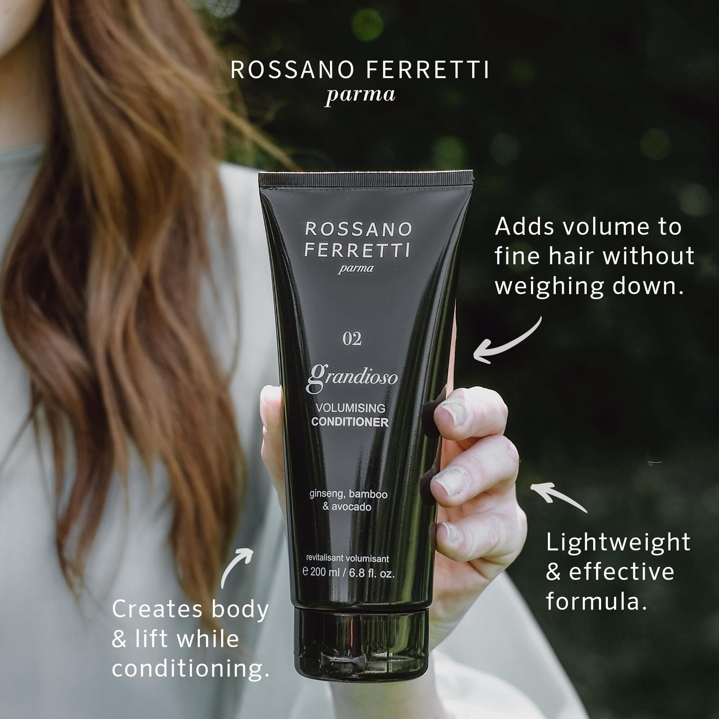 Rossano Ferretti Grandioso Volumizing Conditioner for Fine Hair with Ginseng for Body, Fullness, Volume | Luxury, Vegan, Paraben Free | 6.8 Fl Oz