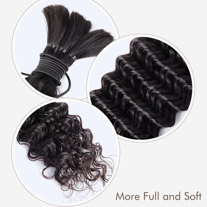 14A Grade High Amplitude Indian Wave Bulk boho braids Human Hair Braiding 100% Brazillian Virgin Hair Extensions 2Bundle/Pack 100g More Density for Micro braiding No Weft (Deep wave, 16inch)